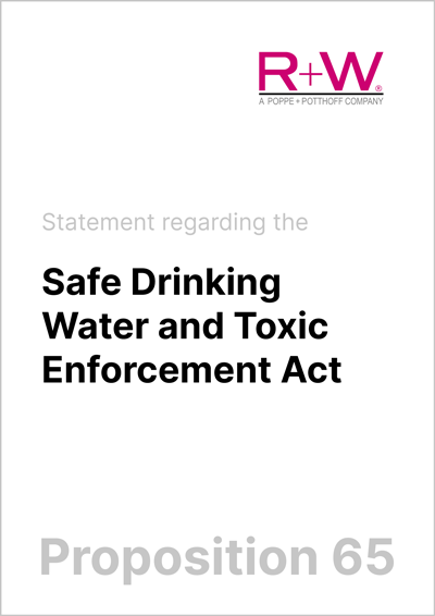 Déclaration de R+W sur la "Proposition 65